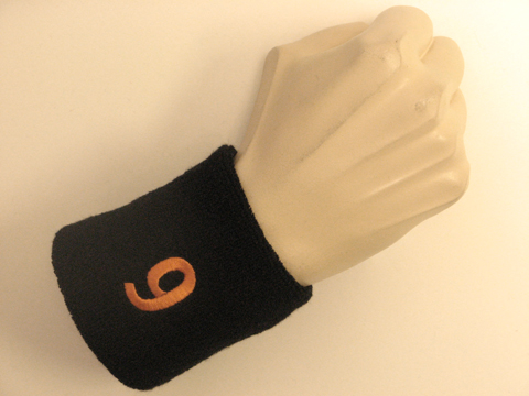 Black wristband sweatband with number 9 nine - Click Image to Close