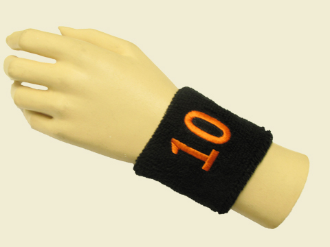 Black youth wristband sweatband with number 10 Ten
