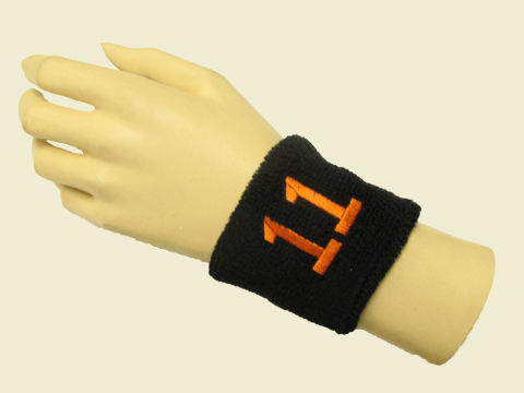 Black youth wristband sweatband with number 11 Eleven - Click Image to Close