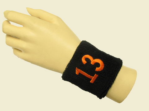 Black youth wristband sweatband with number 13 Thirteen - Click Image to Close