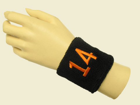 Black youth wristband sweatband with number 14 Fourteen - Click Image to Close
