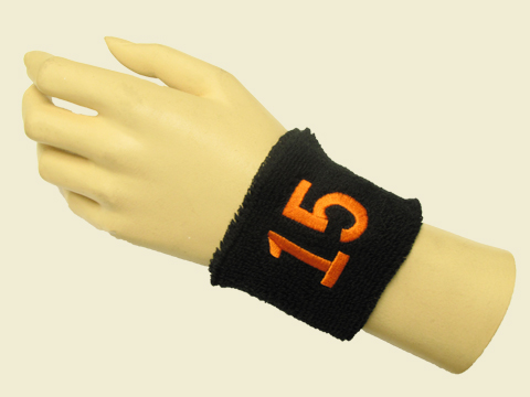 Black youth wristband sweatband with number 15 Fifteen