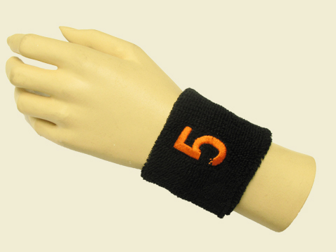 Black youth wristband sweatband with number 5 Five - Click Image to Close