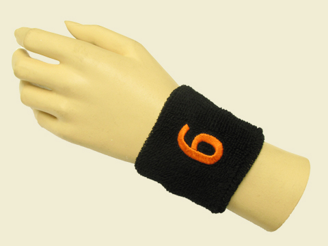 Black youth wristband sweatband with number 6 Six - Click Image to Close