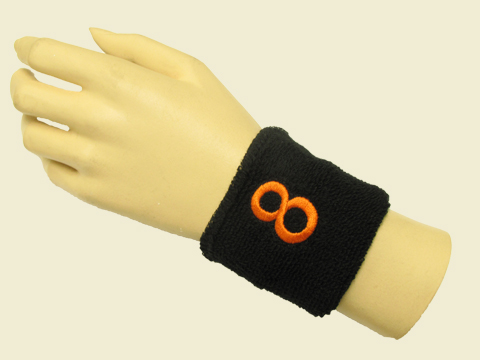 Black youth wristband sweatband with number 8 Eight - Click Image to Close