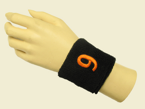 Black youth wristband sweatband with number 9 Nine