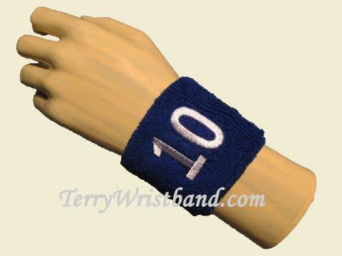 Blue with White Number 10 youth Sport wristband
