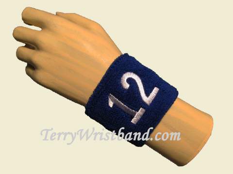 Blue with White Number 12 youth Sport wristband