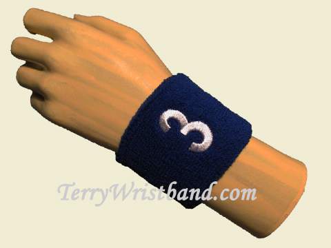 Blue with White Number 3 youth Sport wristband - Click Image to Close
