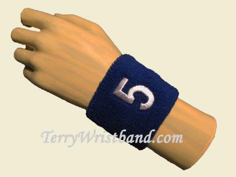 Blue with White Number 5 youth Sport wristband - Click Image to Close