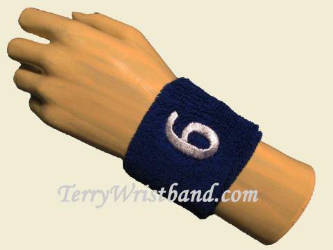 Blue with White Number 6 youth Sport wristband - Click Image to Close
