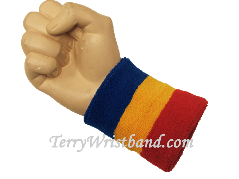 Blue gold yellow red wristband sweatband - Click Image to Close