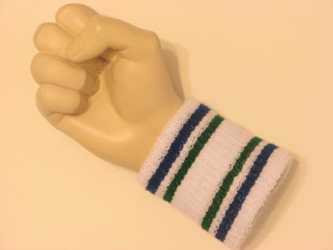 Blue green striped white cheap terry wristband - Click Image to Close
