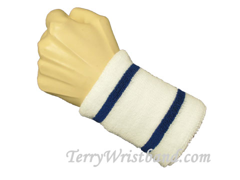 White with 2 Blue Strips wristband sweatband