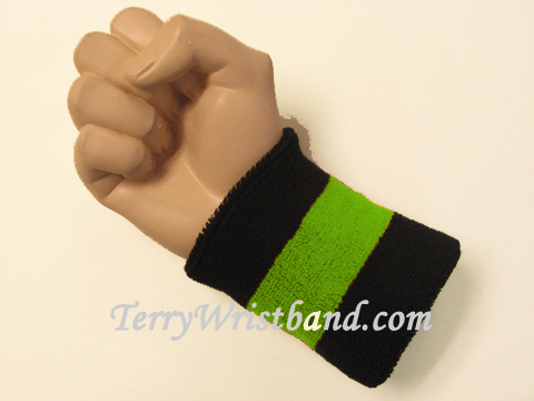 Bright Lime Green Black Striped Terry Wristband -Premium Quality - Click Image to Close