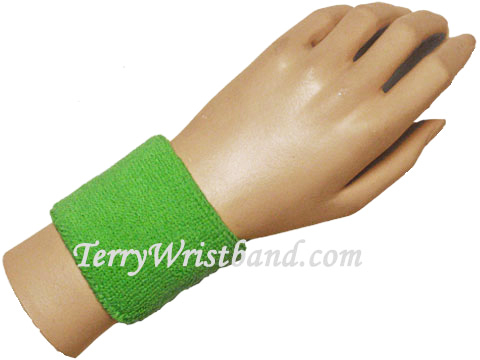 Bright Lime Green 2.5 inch/ youth Sweat Wristband for Sports - Click Image to Close