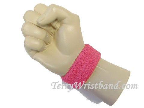 Bright pink cheap 1 inch thin terry wristband - Click Image to Close