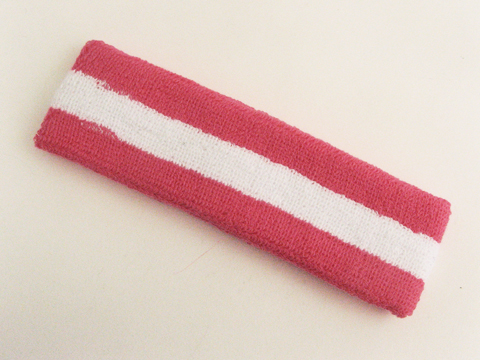 Bright Pink White Stripe Terry Head Band - Click Image to Close