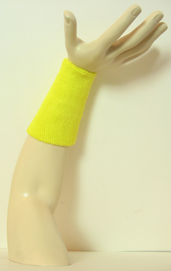 Bright yellow 6 inch long wristband sweatband - Click Image to Close