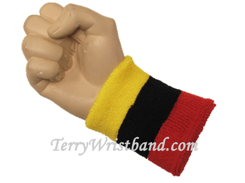 Bright Yellow Black Red Striped Terry Sports Wristband