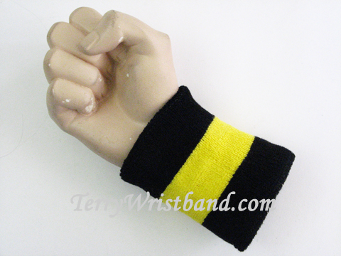 Bright Yellow & Black Stripe Terry Wristband Premium Qualit,1PC