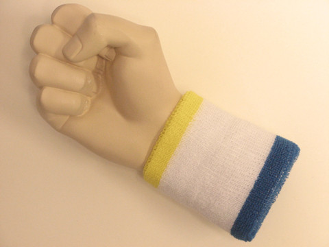 Bright yellow white blue cheap terry wristband sweatband - Click Image to Close