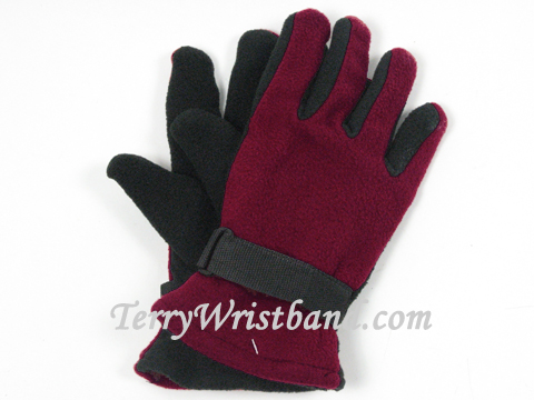 Dark Red Winter Fleece Glove with adjustable strap - Click Image to Close
