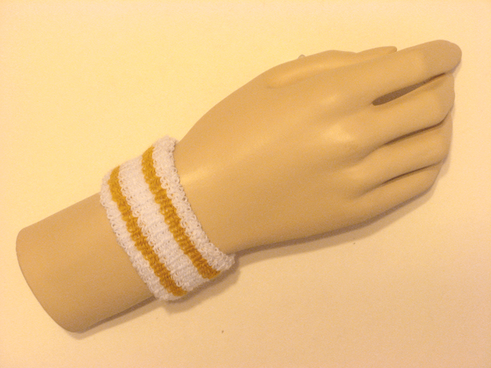 Gold stripes in white cheap kids terry wristband - Click Image to Close
