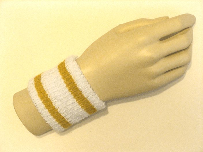 Gold stripes in white cheap youth terry wristband - Click Image to Close