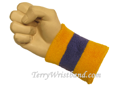 Laker Purple Gold Yellow Striped Terry Wristband, 1PC - Click Image to Close