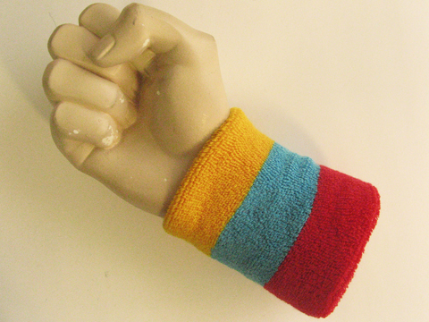 Golden yellow sky blue red wristband sweatband - Click Image to Close