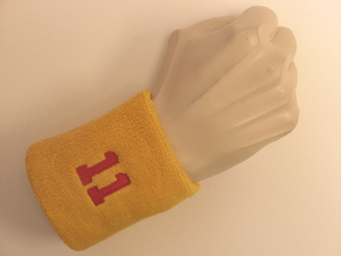 Golden yellow wristband sweatband with number 11 - Click Image to Close