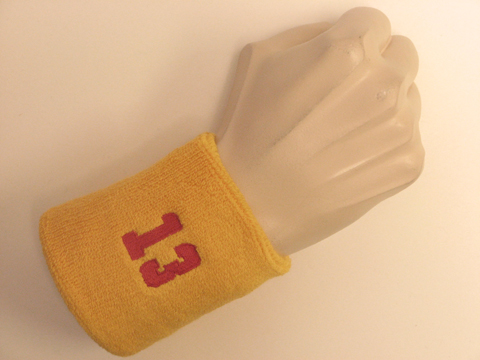 Golden yellow wristband sweatband with number 13 - Click Image to Close