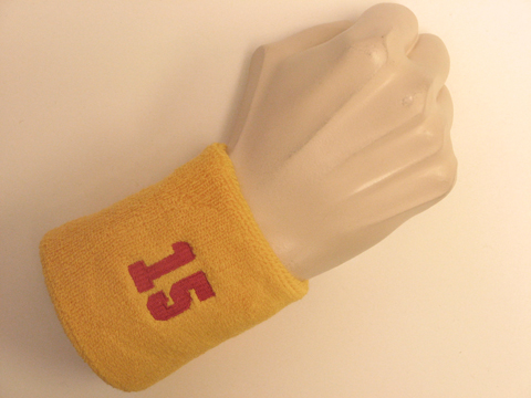 Golden yellow wristband sweatband with number 15 - Click Image to Close