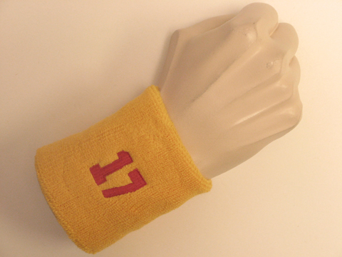 Golden yellow wristband sweatband with number 17 - Click Image to Close