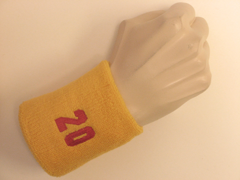 Golden yellow wristband sweatband with number 20