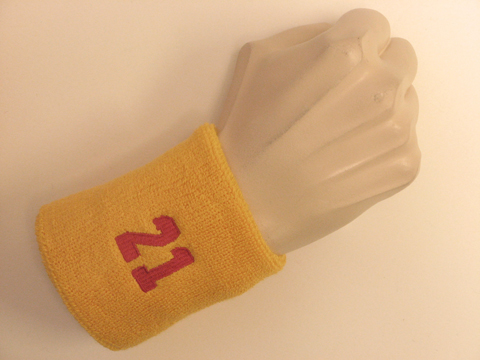 Golden yellow wristband sweatband with number 21 - Click Image to Close