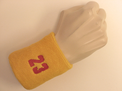 Golden yellow wristband sweatband with number 23 - Click Image to Close