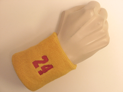 Golden yellow wristband sweatband with number 24