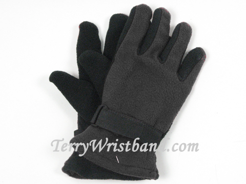 Gray/Grey Winter Fleece Glove with adjustable strap - Click Image to Close