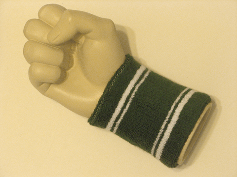 Green with white stripes tennis wristband sweatband - Click Image to Close