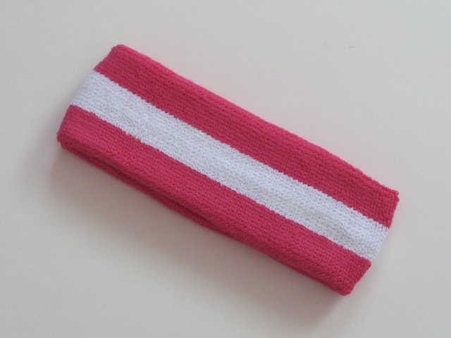 Hot Pink White Stripe Terry Head Band - Click Image to Close