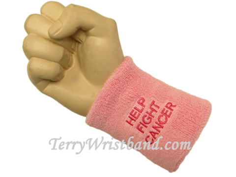 Light Pink Terry Wristband W Help Fight Cancer Words - Click Image to Close