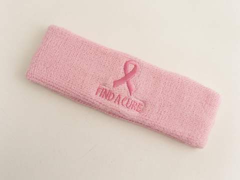 Light Pink Terry Head Band W Ribbon Symbol Find Cure - Click Image to Close