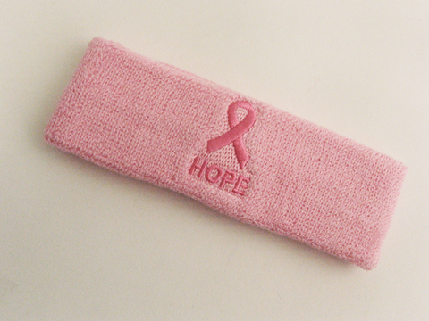 Light Pink Terry Head Band with Ribbon Symbol Hope Word - Click Image to Close