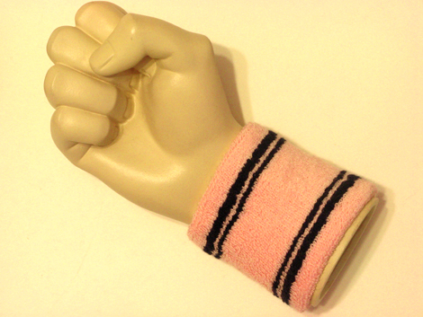 Light pink with navy stripes tennis wristband sweatband - Click Image to Close