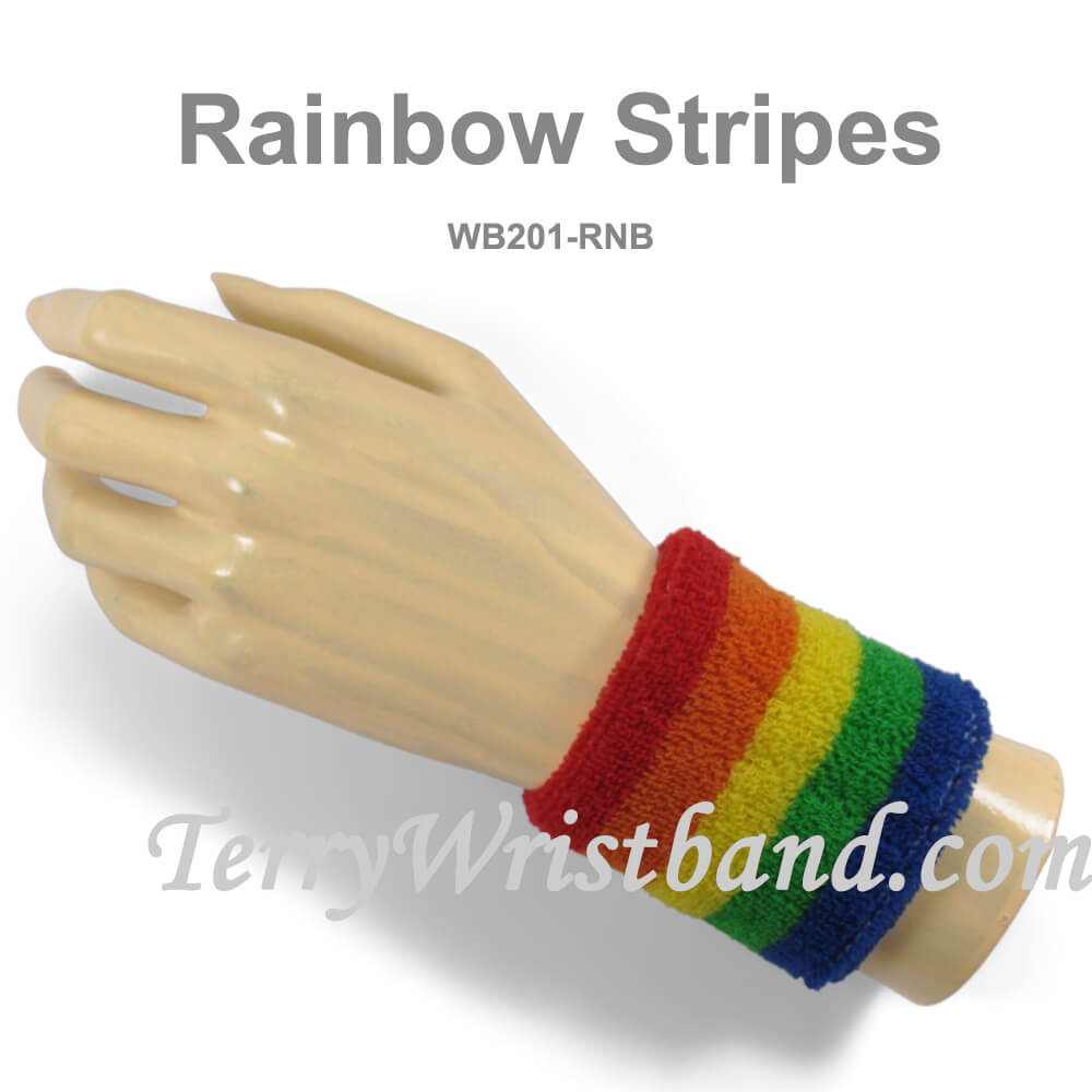 2.5 inch Multi-color Striped Sweat Wristbands for Sports - Click Image to Close
