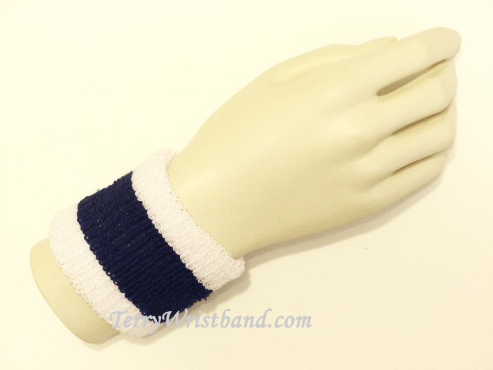 Navy blue White cheap Youth Terry wristband - Click Image to Close