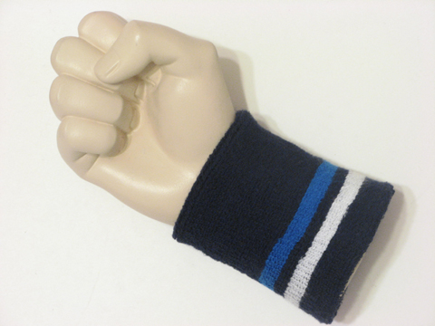 Navy with blue white stripe tennis style wristband sweatband - Click Image to Close