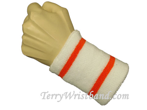 White with 2 Oragne Strips wristband sweatband